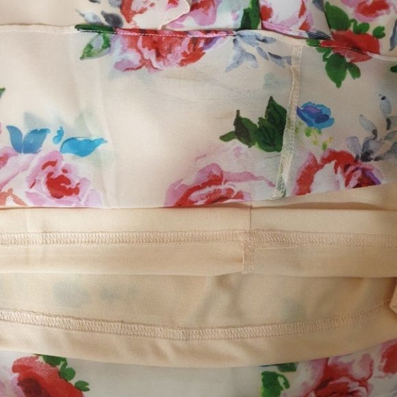 CITY CHIC Plus Size XS (AU 14) Peach V-Neck Sleeveless Top Floral Ruffle Front - Picture 10 of 12